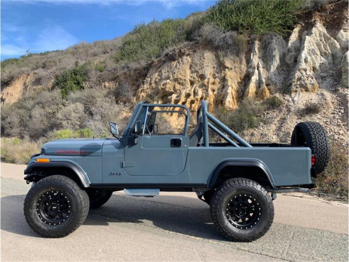 Jeep scrambler cj8 1984 sale road cj suspension wheels off classic gray socal bilstein 4x4 method anvil san v8 car