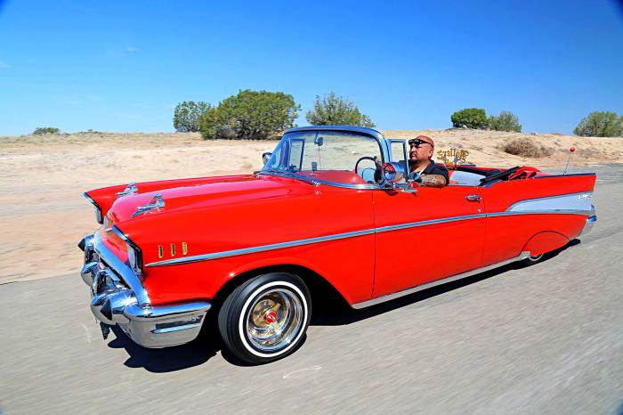 Bel chevy air 1957 convertible lowrider white chevrolet cars rear side right cooper 80r13 tires wall