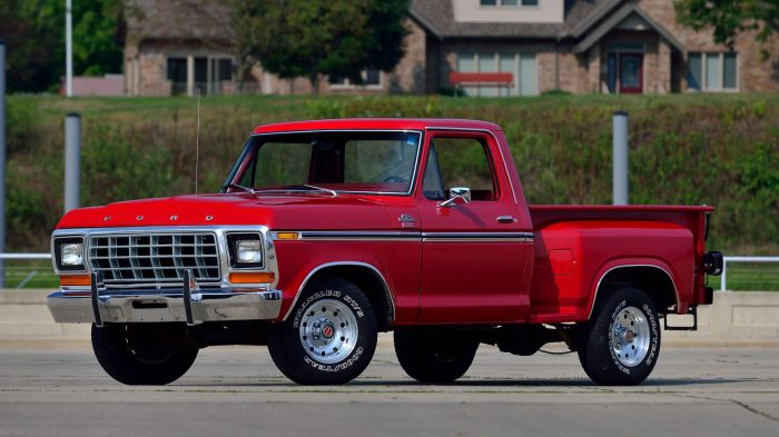 Pickup 1979 ford f100 f150 pick trucks stepside truck side old bed classic 1980 step red short cab cars mecum